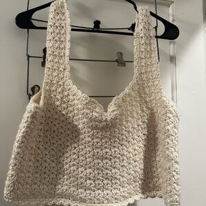Cream Textured Crop Tank Top